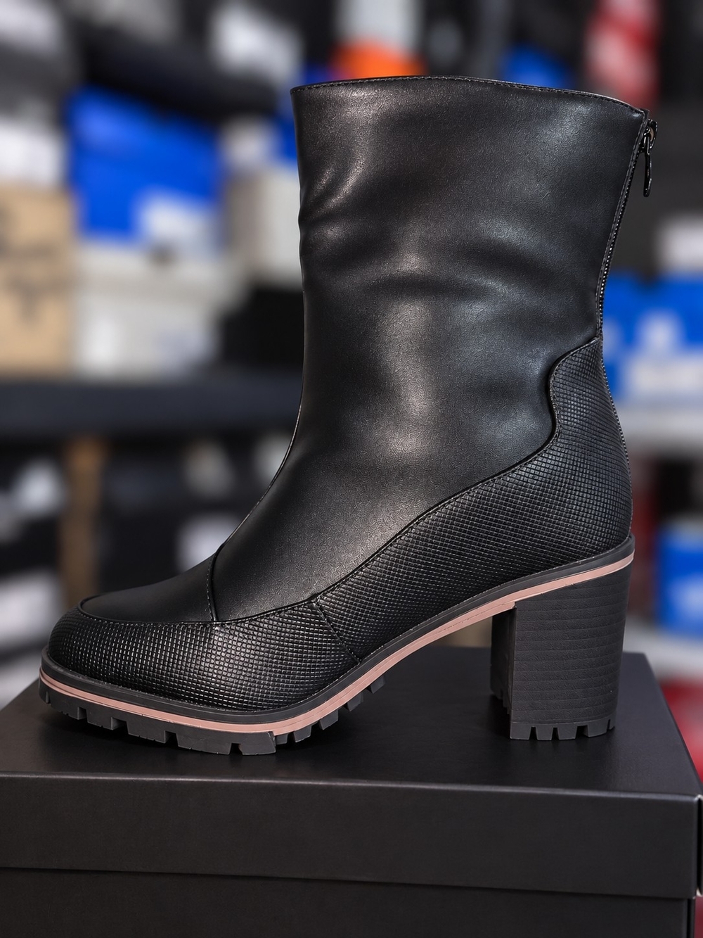 Black Water-Resistant Lug Sole Heeled Boots – New in Box - Picture 4 of 7
